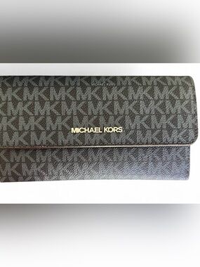 Michael Kors Navy Blue MK Logo Wallet with Gold Hardware